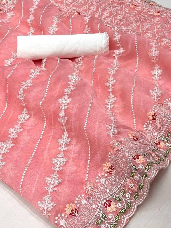 Premium Peach Floral Organza