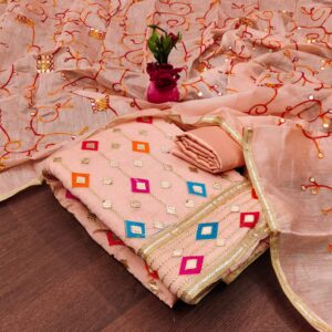 Peach designer suit set with colorful diamond