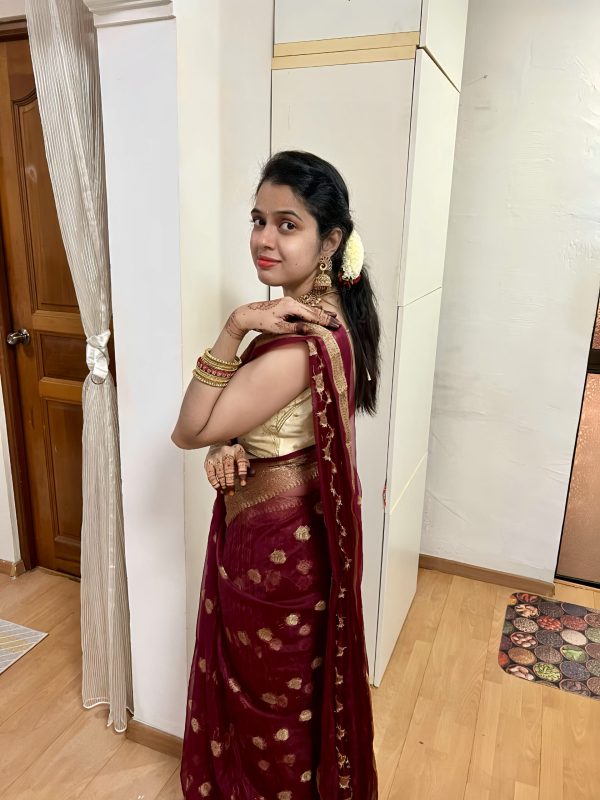 organza golden saree