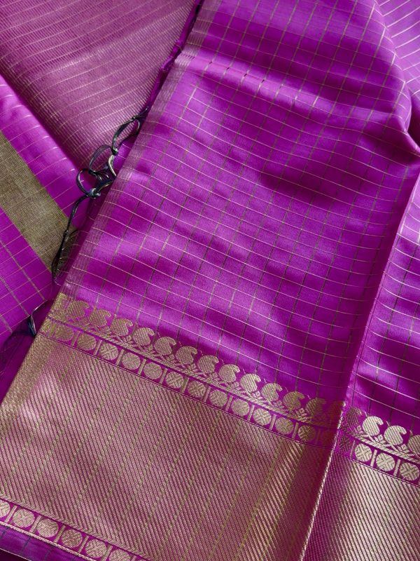 Premium Pink Checkered Silk Cotton Saree