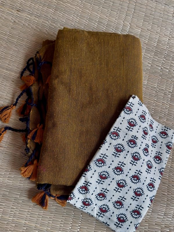 Brown Pure Soft Khadhi Cotton with Kalamkari Blouse