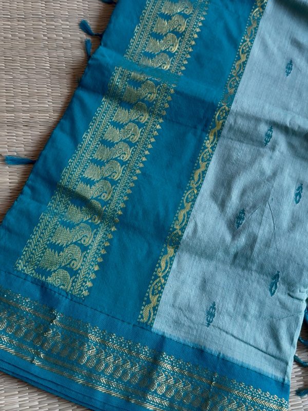 Elegant Pastel Blue Green Kalyani Cotton