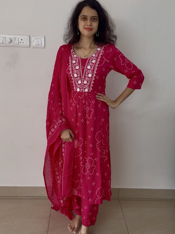 Rani Pink Jaipur Cotton-3 pc Kurti Set